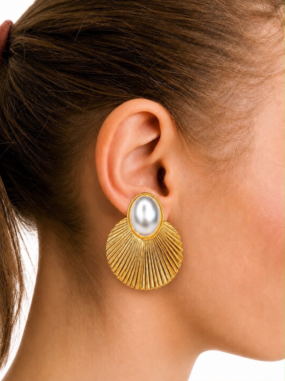 Boho Pearl Shell Statement Earrings Vintage Oversized Pearl Coastal Bridal Gift